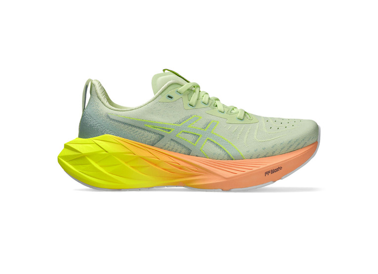 Asics Novablast 4 paris loopschoen cool matcha/safety yellow dames