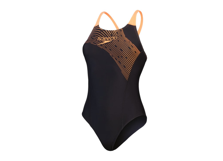 Speedo Medley logo badpak zwart/oranje dames