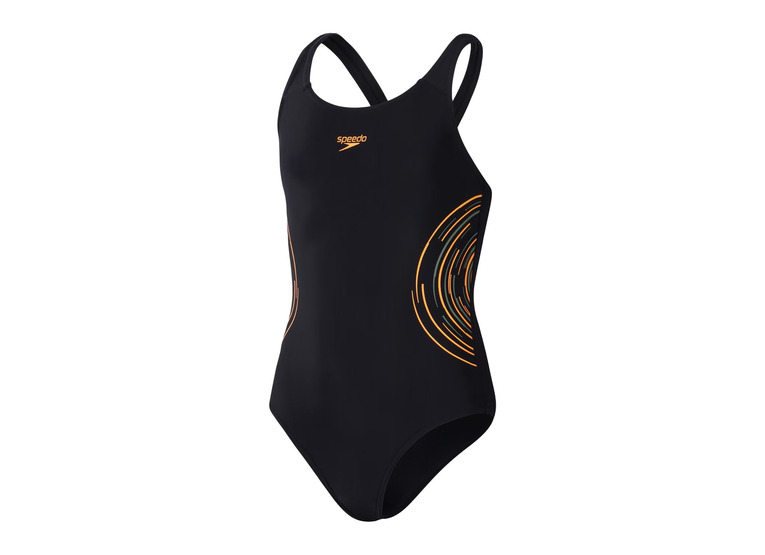 Speedo Placement Muscleback badpak zwart/oranje meisjes