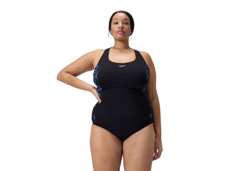 Speedo Plus size medalist badpak zwart/blauw dames