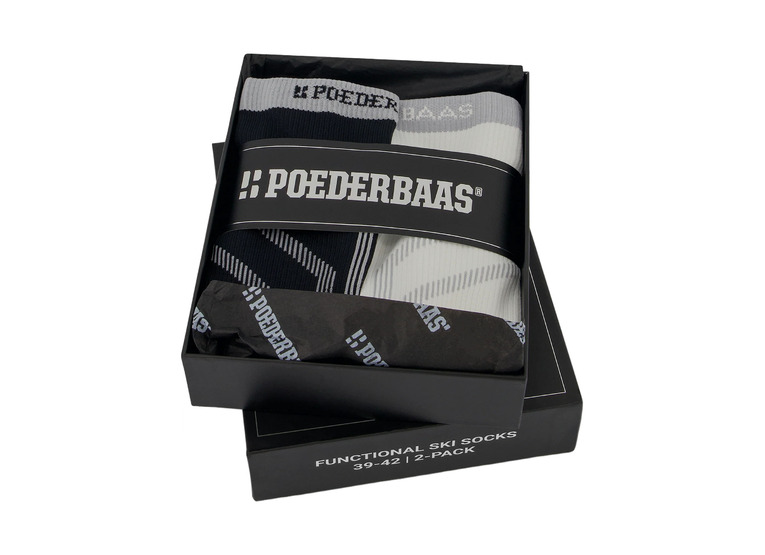 Poederbaas giftbox skisokken 2-pack zwart/wit unisex