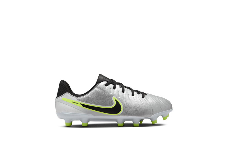 Nike Jr. Tiempo legend 10 academy low top FG/MG voetbalschoen met silver/volt/zwart KIDS