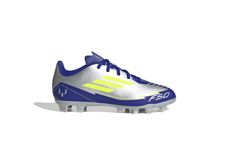 Adidas F50 Club Messi FG/MG voetbalschoen silver metallic/solar yellow/lucid blue KIDS