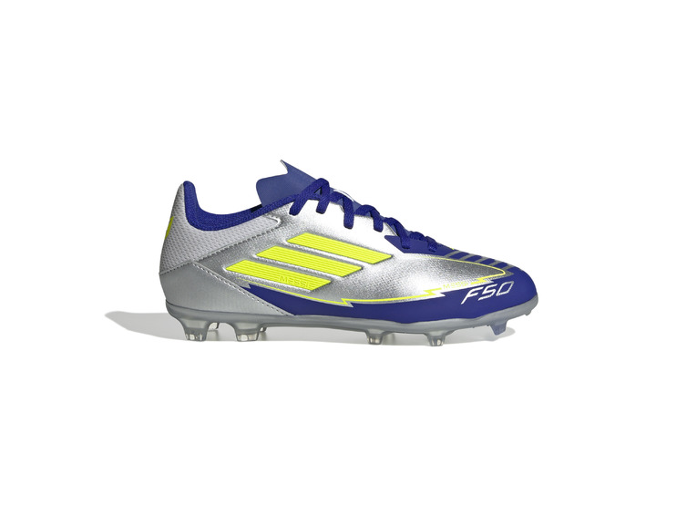 Adidas F50 League Messi FG/MG voetbalschoen silver metallic/solar yellow/lucid blue  Kids