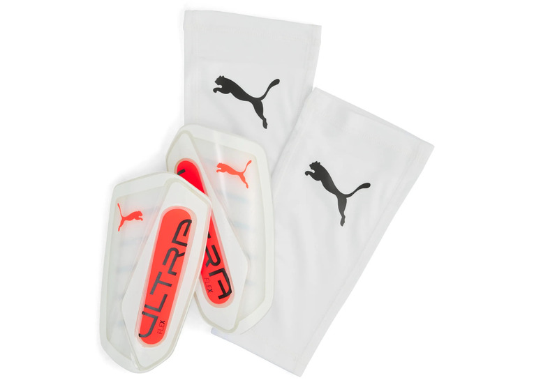 Puma ULTRA Flex football sleeves scheenbeschermers wit/glowing red